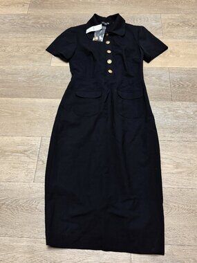 New JCREW Size 0 Collared Sheath Dress Bi-Stretch Wool Blend Black $298 BY788